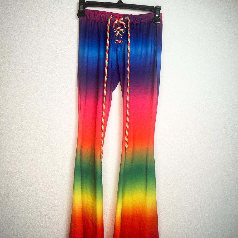 Current Mood Rainbow Bell bottoms Dolls kill fun colorful pants 🪩🌈🦄